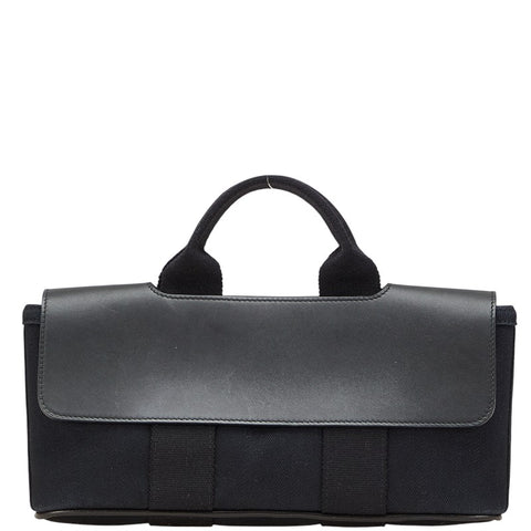 エルメス ヴァルパライソ ロングPM ハンドバッグ ブラック トワルシェブロン レザー レディース HERMES 【中古】