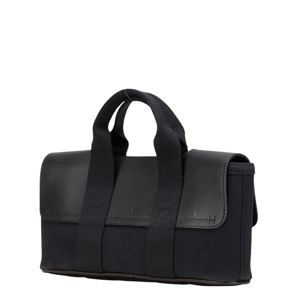 エルメス ヴァルパライソ ロングPM ハンドバッグ ブラック トワルシェブロン レザー レディース HERMES 【中古】