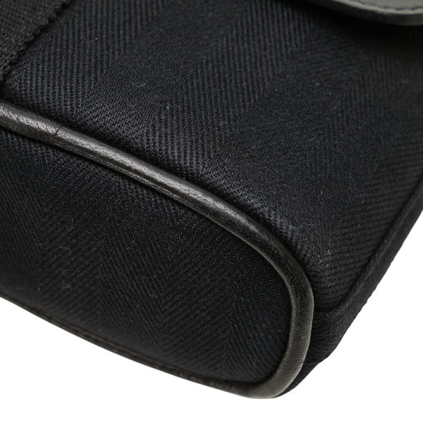 エルメス ヴァルパライソ ロングPM ハンドバッグ ブラック トワルシェブロン レザー レディース HERMES 【中古】