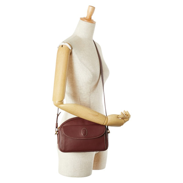 カルティエ マストライン 斜め掛け ショルダーバッグ ワインレッド ボルドー レザー レディース CARTIER 【中古】