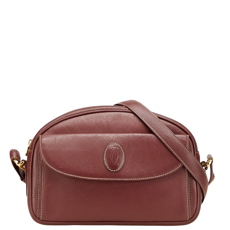 カルティエ マストライン 斜め掛け ショルダーバッグ ワインレッド ボルドー レザー レディース CARTIER 【中古】