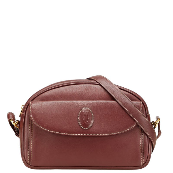 カルティエ マストライン 斜め掛け ショルダーバッグ ワインレッド ボルドー レザー レディース CARTIER 【中古】