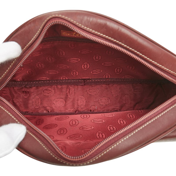 カルティエ マストライン 斜め掛け ショルダーバッグ ワインレッド ボルドー レザー レディース CARTIER 【中古】