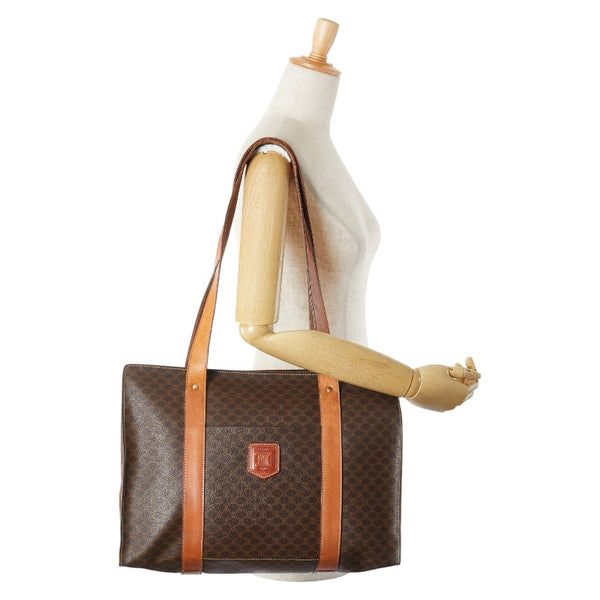 セリーヌ マカダム ハンドバッグ トートバッグ ブラウン PVC レザー レディース CELINE 【中古】