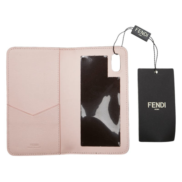 フェンディ ズッカ iPhoneX Xsカバー スマホケース 7AR675 ブラウン ピンク レザー レディース FENDI 【中古】