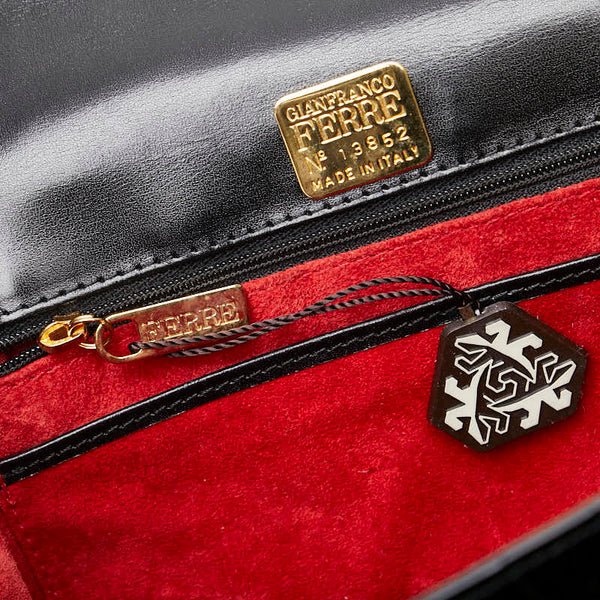 ジャンフランコ フェレ クロコ型押し ハンドバッグ ブラック レザー レディース GIANFRANCO FERRE 【中古】