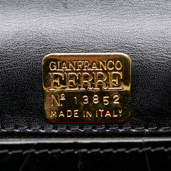 ジャンフランコ フェレ クロコ型押し ハンドバッグ ブラック レザー レディース GIANFRANCO FERRE 【中古】