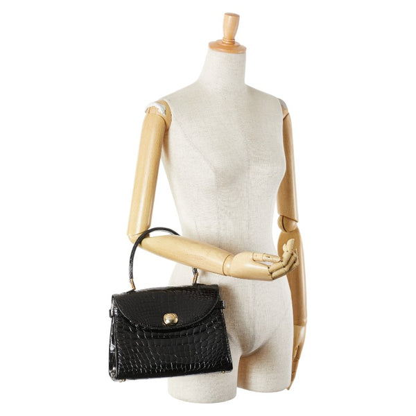 ジャンフランコ フェレ クロコ型押し ハンドバッグ ブラック レザー レディース GIANFRANCO FERRE 【中古】