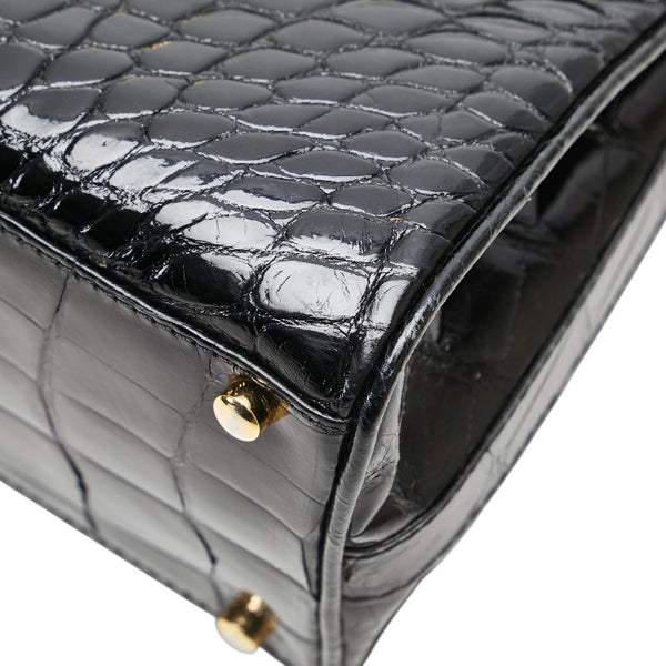 ジャンフランコ フェレ クロコ型押し ハンドバッグ ブラック レザー レディース GIANFRANCO FERRE 【中古】