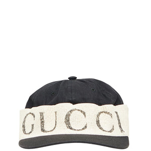 グッチ ロゴ キャップ サイズ:L ブラック ベージュ コットン レディース GUCCI 【中古】