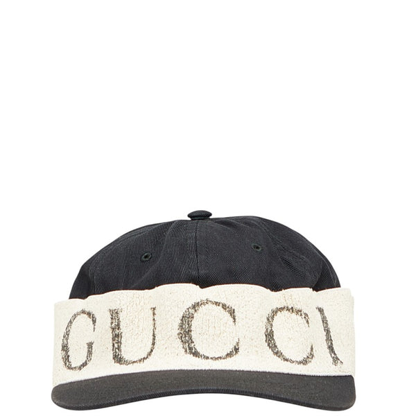 グッチ ロゴ キャップ サイズ:L ブラック ベージュ コットン レディース GUCCI 【中古】
