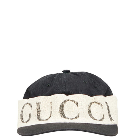 グッチ ロゴ キャップ サイズ:L ブラック ベージュ コットン レディース GUCCI 【中古】