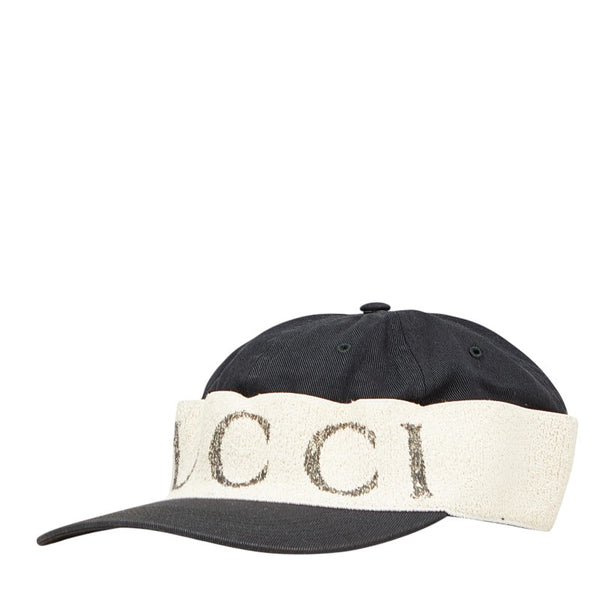 グッチ ロゴ キャップ サイズ:L ブラック ベージュ コットン レディース GUCCI 【中古】