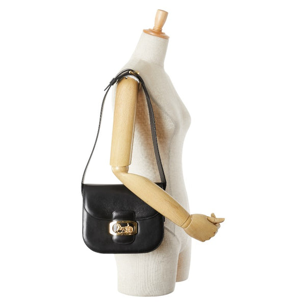 セリーヌ ヴィンテージ 馬車金具 ショルダーバッグ ブラック レザー レディース CELINE 【中古】