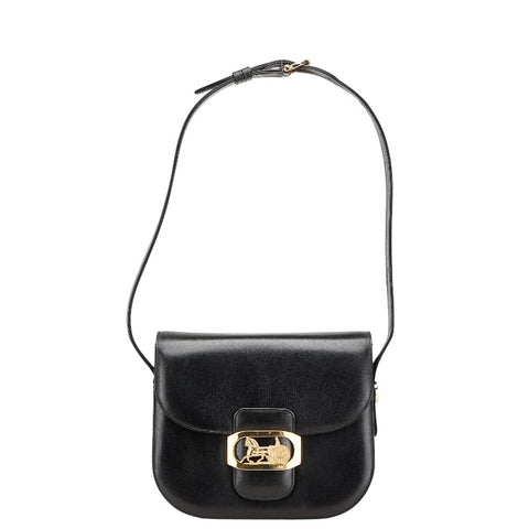 セリーヌ ヴィンテージ 馬車金具 ショルダーバッグ ブラック レザー レディース CELINE 【中古】