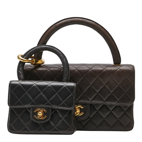 シャネル マトラッセ ココマーク 親子バッグ ハンドバッグ ブラック ラムスキン レディース CHANEL 【中古】