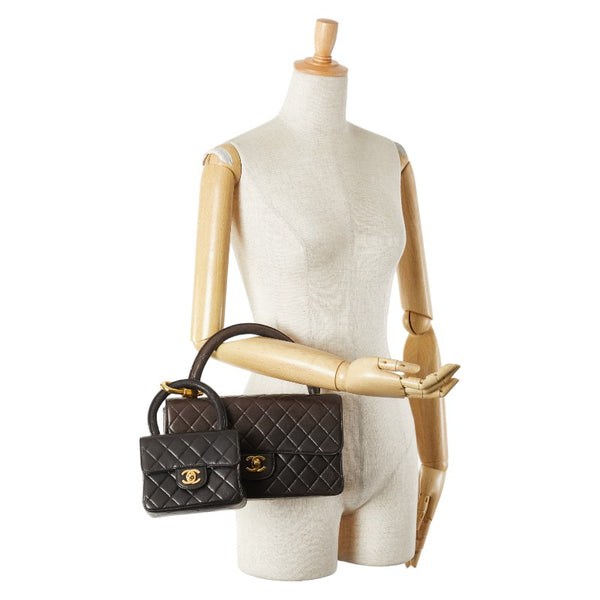 シャネル マトラッセ ココマーク 親子バッグ ハンドバッグ ブラック ラムスキン レディース CHANEL 【中古】