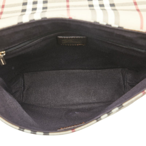 バーバリー ヘイマーケットチェック シャドーホース 斜め掛け ショルダーバッグ ベージュ ブラウン PVC レザー レディース BURBERRY 【中古】