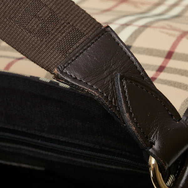 バーバリー ヘイマーケットチェック シャドーホース 斜め掛け ショルダーバッグ ベージュ ブラウン PVC レザー レディース BURBERRY 【中古】