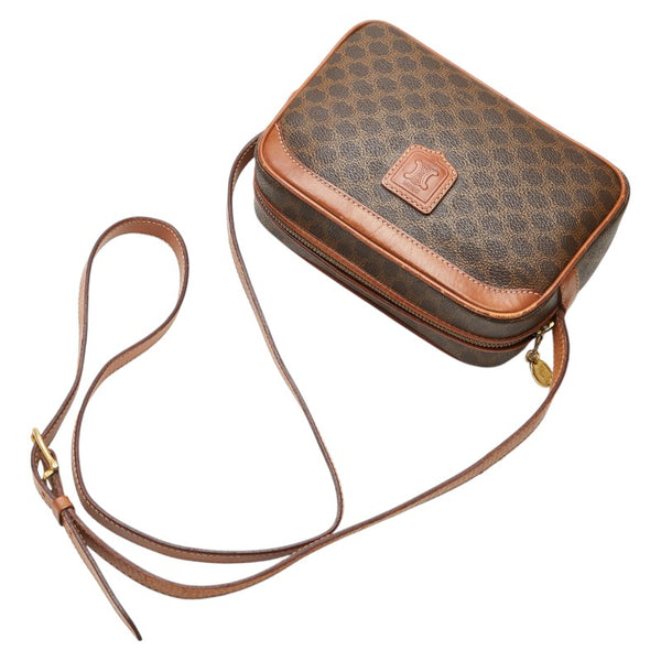 セリーヌ マカダム ショルダーバッグ ブラウン PVC レザー レディース CELINE 【中古】