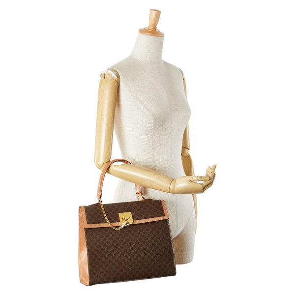セリーヌ マカダム ハンドバッグ ブラウン PVC レザー レディース CELINE 【中古】