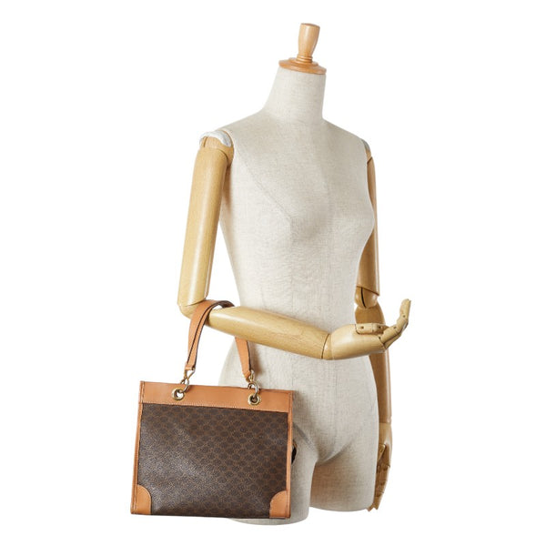 セリーヌ マカダム ハンドバッグ ブラウン PVC レザー レディース CELINE 【中古】