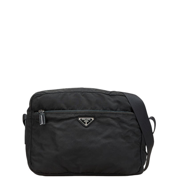 プラダ 三角ロゴプレート 斜め掛け ショルダーバッグ ブラック ナイロン レディース PRADA 【中古】