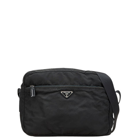 プラダ 三角ロゴプレート 斜め掛け ショルダーバッグ ブラック ナイロン レディース PRADA 【中古】