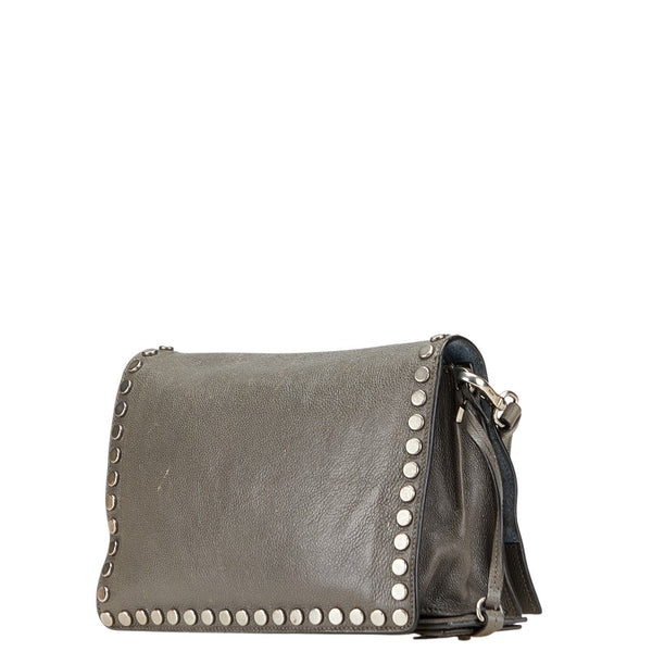 プラダ エティケット スタッズ 斜め掛け ショルダーバッグ 1BD082 グレー レザー レディース PRADA 【中古】