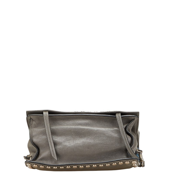 プラダ エティケット スタッズ 斜め掛け ショルダーバッグ 1BD082 グレー レザー レディース PRADA 【中古】