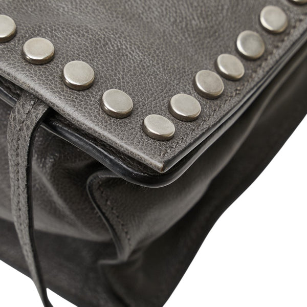 プラダ エティケット スタッズ 斜め掛け ショルダーバッグ 1BD082 グレー レザー レディース PRADA 【中古】