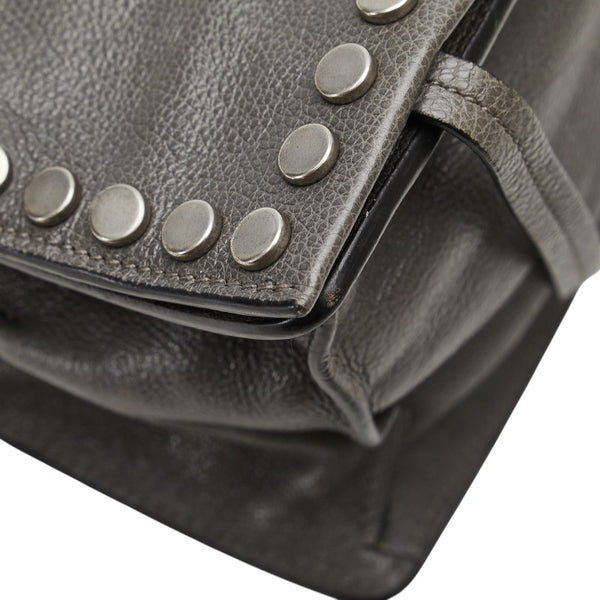 プラダ エティケット スタッズ 斜め掛け ショルダーバッグ 1BD082 グレー レザー レディース PRADA 【中古】