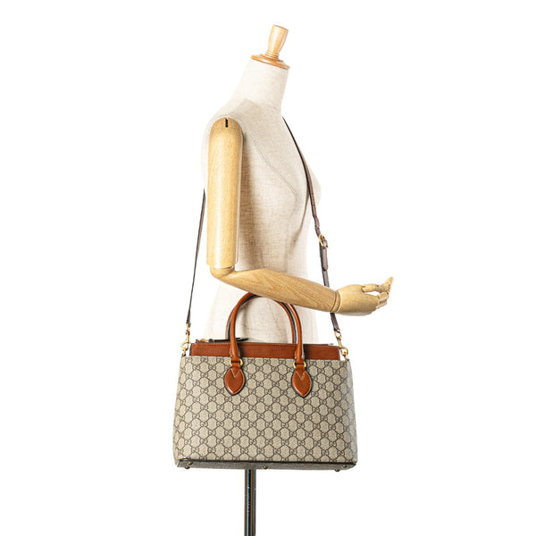 グッチ GGスプリーム スモール ハンドバッグ ショルダーバッグ 2WAY 409534 ベージュ ブラウン PVC レザー レディース GUCCI 【中古】