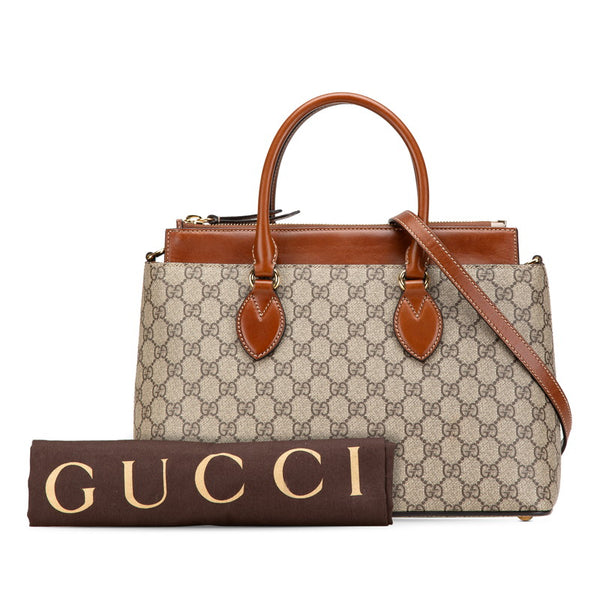 グッチ GGスプリーム スモール ハンドバッグ ショルダーバッグ 2WAY 409534 ベージュ ブラウン PVC レザー レディース GUCCI 【中古】