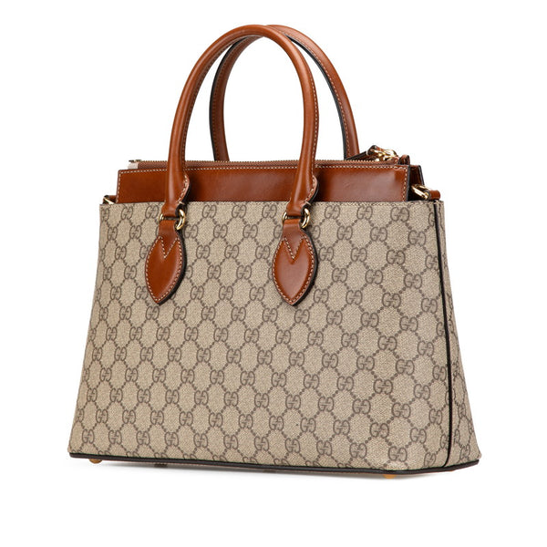 グッチ GGスプリーム スモール ハンドバッグ ショルダーバッグ 2WAY 409534 ベージュ ブラウン PVC レザー レディース GUCCI 【中古】
