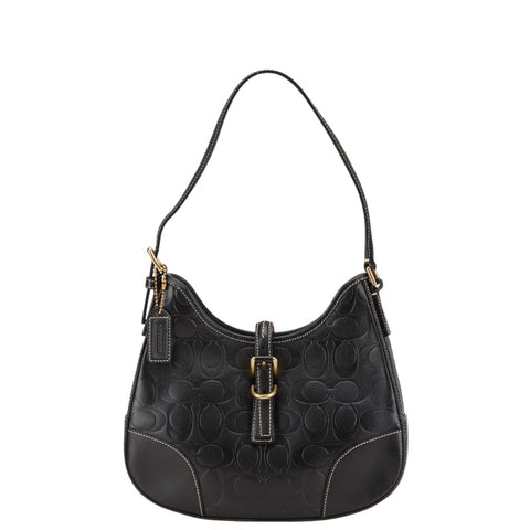 コーチ シグネチャー ワンショルダーバッグ ハンドバッグ ブラック レザー レディース COACH 【中古】