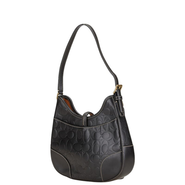 コーチ シグネチャー ワンショルダーバッグ ハンドバッグ ブラック レザー レディース COACH 【中古】