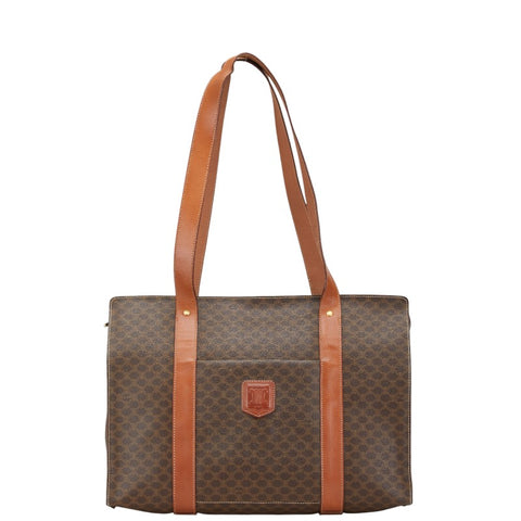 セリーヌ マカダム トートバッグ ブラウン PVC レザー レディース CELINE 【中古】