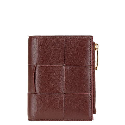 ボッテガヴェネタ マキシイントレチャート 二つ折り財布 ワインレッド レザー レディース BOTTEGAVENETA 【中古】