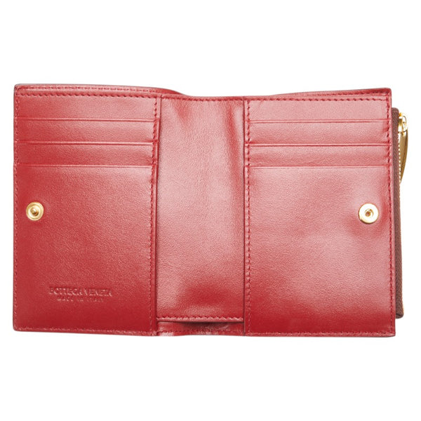 ボッテガヴェネタ マキシイントレチャート 二つ折り財布 ワインレッド レザー レディース BOTTEGAVENETA 【中古】
