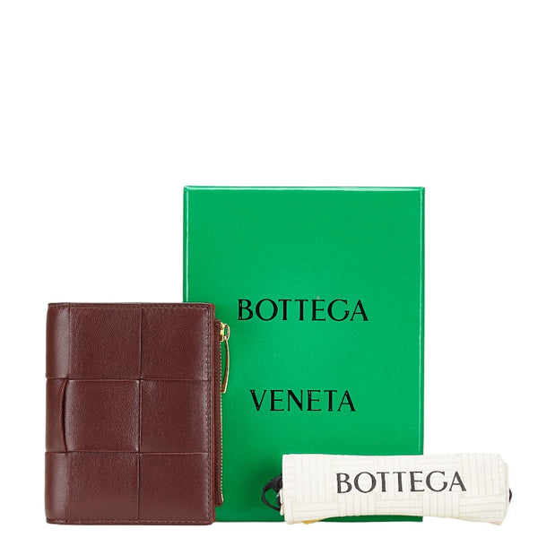 ボッテガヴェネタ マキシイントレチャート 二つ折り財布 ワインレッド レザー レディース BOTTEGAVENETA 【中古】