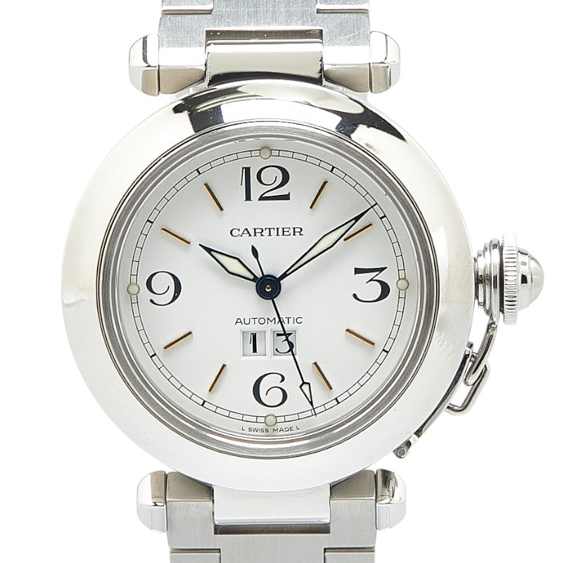 カルティエ パシャC ビックデイト 腕時計 W31044M7 自動巻き ホワイト文字盤 ステンレススチール レディース CARTIER 【中古】