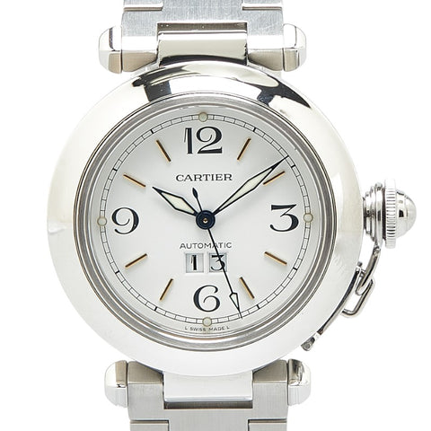 カルティエ パシャC ビックデイト 腕時計 W31044M7 自動巻き ホワイト文字盤 ステンレススチール レディース CARTIER 【中古】