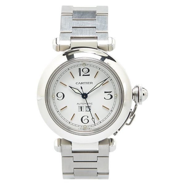 カルティエ パシャC ビックデイト 腕時計 W31044M7 自動巻き ホワイト文字盤 ステンレススチール レディース CARTIER 【中古】