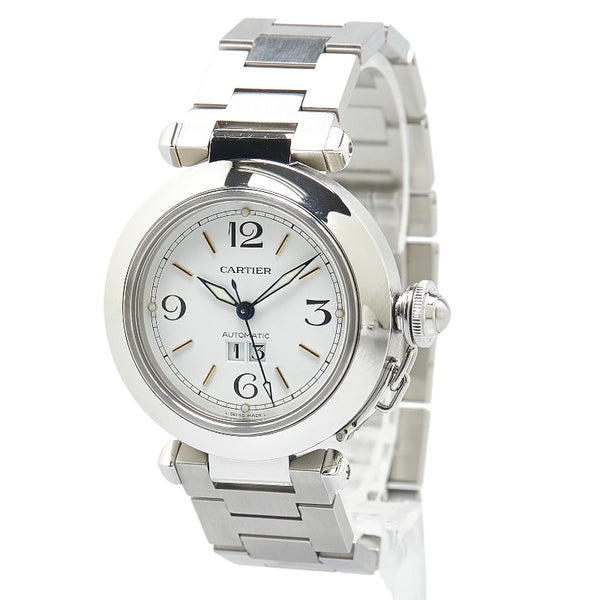 カルティエ パシャC ビックデイト 腕時計 W31044M7 自動巻き ホワイト文字盤 ステンレススチール レディース CARTIER 【中古】