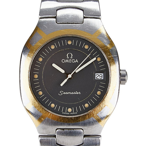 オメガ シーマスター ポラリス デイト 腕時計 2510.40 クオーツ グレー文字盤 ステンレススチール イエローゴールド メンズ OMEGA 【中古】