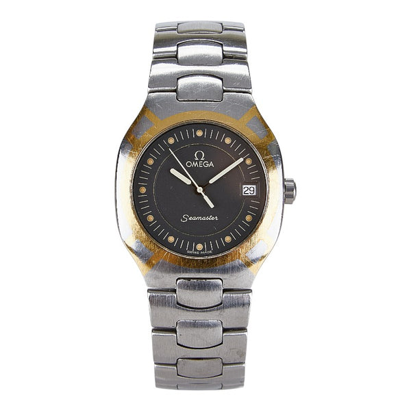 オメガ シーマスター ポラリス デイト 腕時計 2510.40 クオーツ グレー文字盤 ステンレススチール イエローゴールド メンズ OMEGA 【中古】