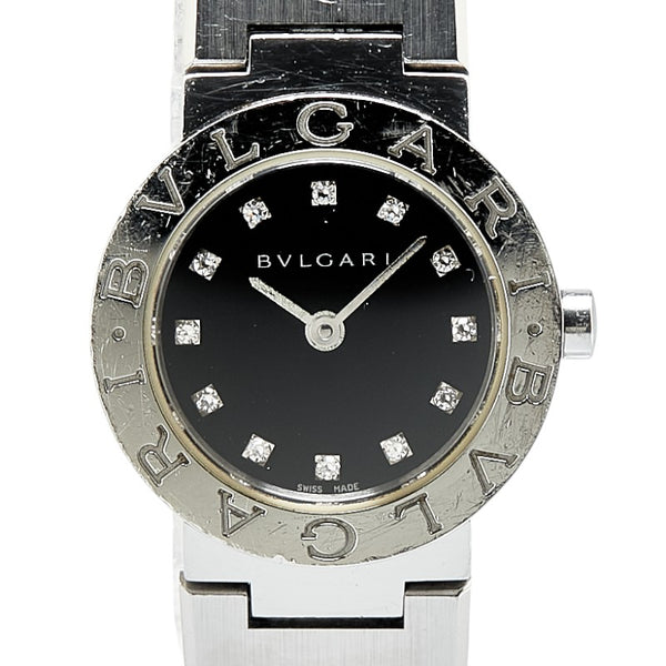 ブルガリ ブルガリブルガリ 12Pダイヤ 腕時計 BB23SS クオーツ ブラック文字盤 ステンレススチール レディース BVLGARI 【中古】