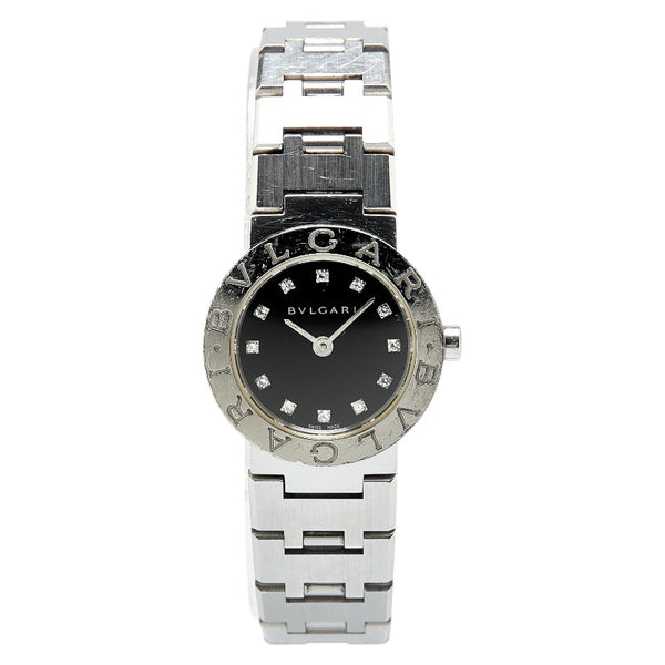 ブルガリ ブルガリブルガリ 12Pダイヤ 腕時計 BB23SS クオーツ ブラック文字盤 ステンレススチール レディース BVLGARI 【中古】
