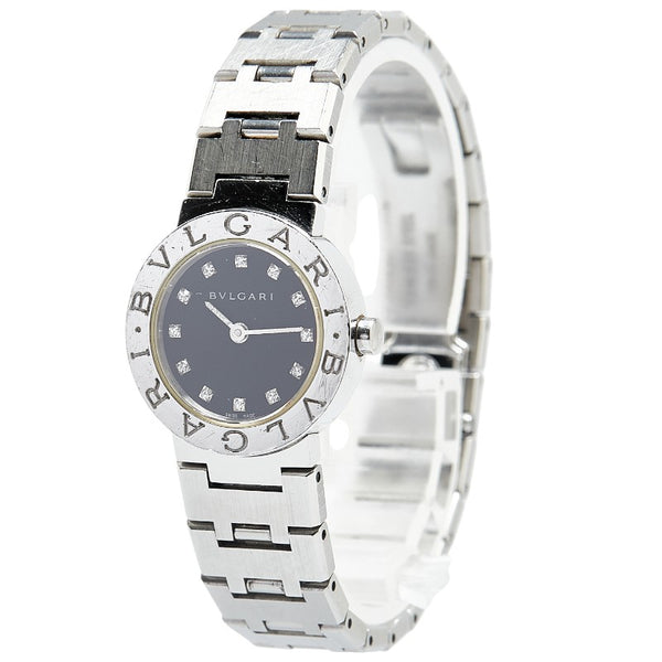 ブルガリ ブルガリブルガリ 12Pダイヤ 腕時計 BB23SS クオーツ ブラック文字盤 ステンレススチール レディース BVLGARI 【中古】